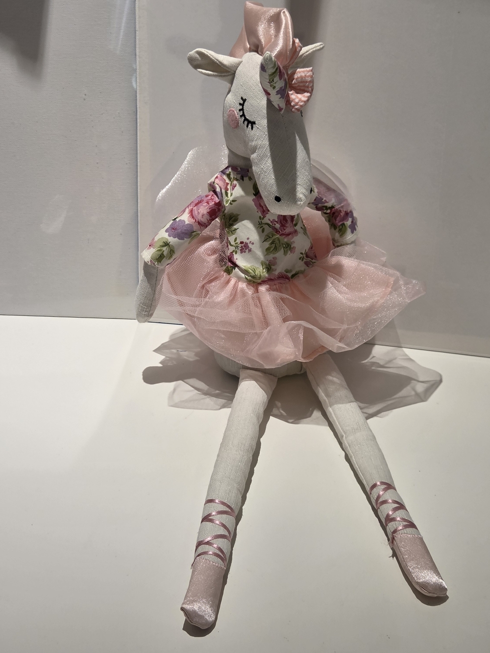 Ballerina Unicorn Shelf Sitter Decoration Nursery Girls Room Pink White Weighted